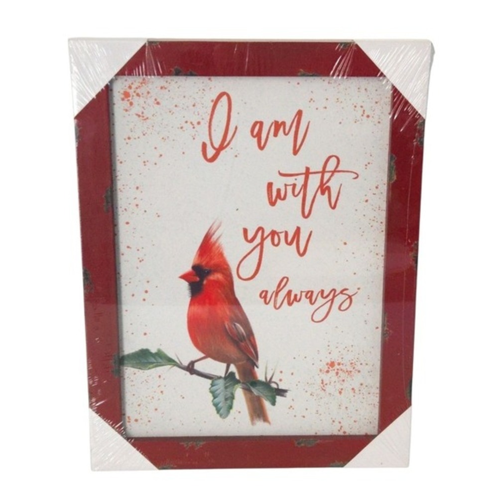 NWT Red‎ Christmas Cardinal Bird Rustic Framed Christian Wall Art- 12 x 16